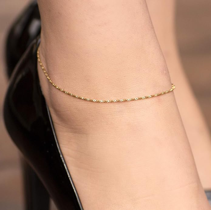 LIFETIME JEWELRY 24K Gold Anklets for Women – Twisted Box Chain Ankle Bracelet 10X Thicker Real Gold Plated – Made in USA with Lifetime Replacement