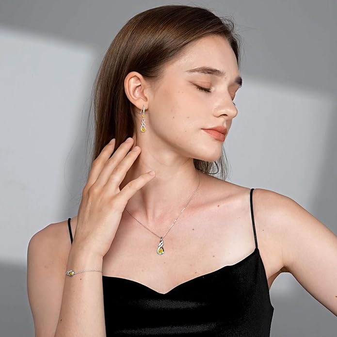 Birthstone Necklaces for Women 925 Sterling Silver Infinity Pendant Created Gemstone Jewelry for Her, 16"+2"
