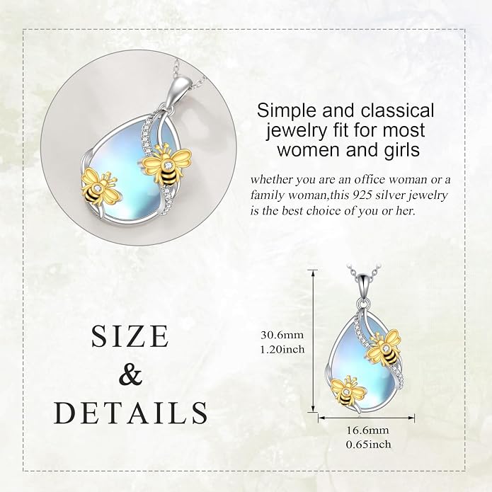 KQF Dragonfly/Butterlfy/Cat/Jellyfish/Bunny/Axolotl/Bee/Mermaid/Hummingbird/Elephant Necklace for Women Sterling Silver Moonstone Pendant Necklace Dragonfly Jewelry Gifts for Women