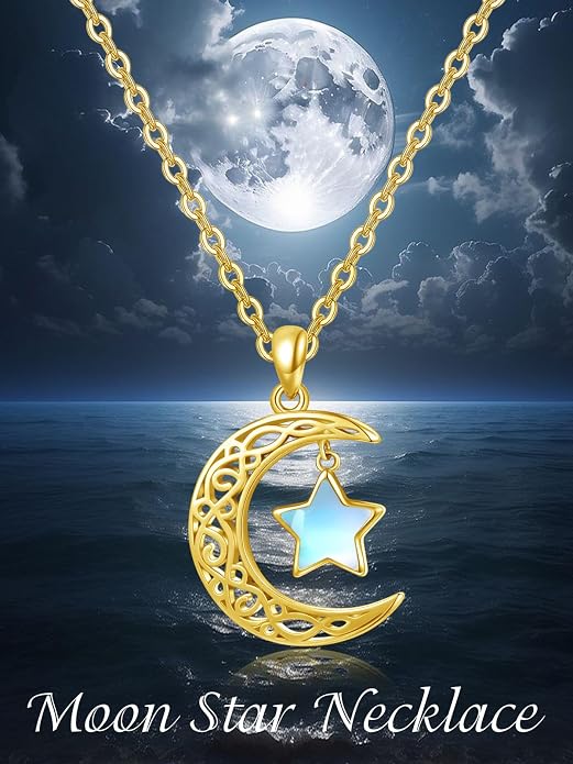 Dreamboat Sterling Silver Moon and Star Necklace Silver Crescent Moon Necklaces for Women Star Pendant Celestial Jewelry Gifts