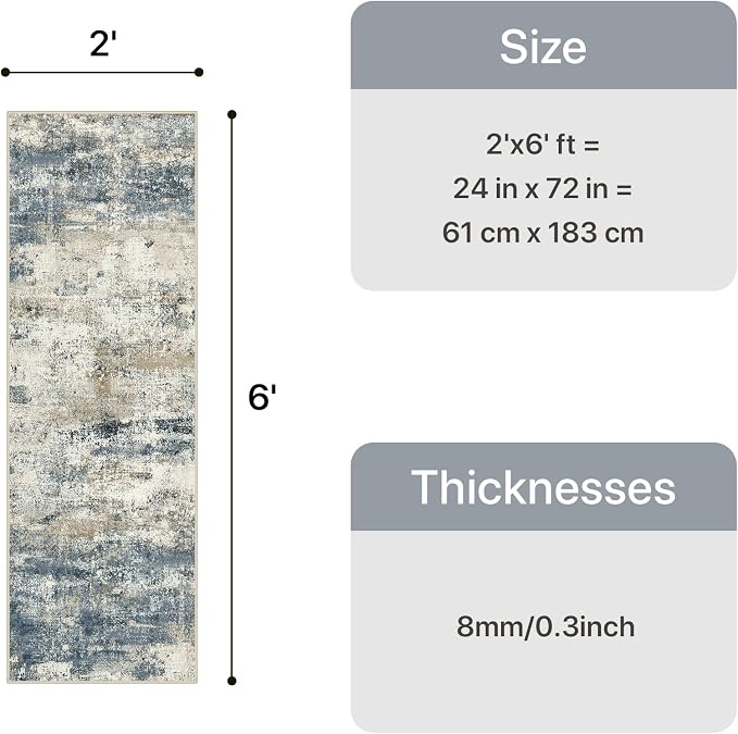 GENIMO Runner Rug Non Slip 2x6, Washable Rug Runner for Hallways Kitchen, Abstract Modern Kitchen Rugs, Low Pile Lightweight Carpet Runners for Entryway, Bedroom, Laundry, Navy Blue