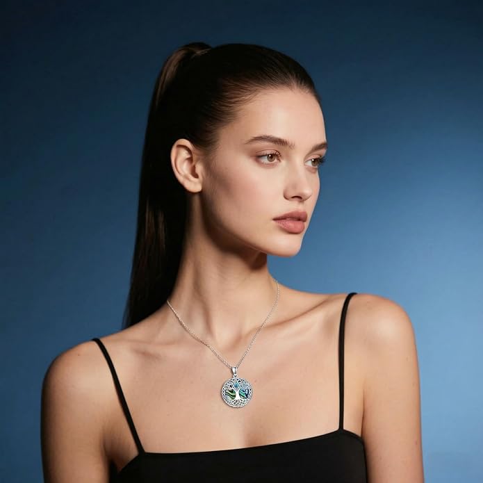 Tree of Life Necklace 925 Sterling Silver Abalone Shell Celtic Knot Tree Pendant Necklace Jewelry Gifts for Women Birthday Christmas