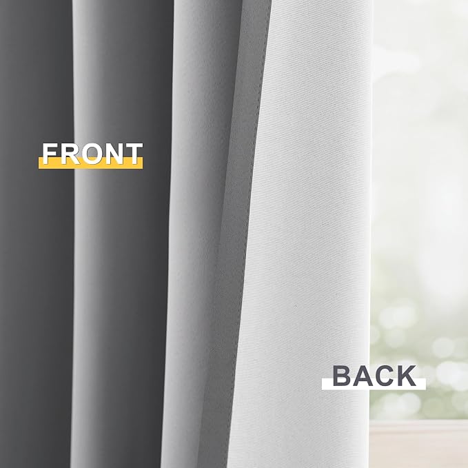 Yakamok Dove Grey 100% Blackout Curtains 63 Inches Long 50" Wide 2 Panel | Blackout Curtain Panels for Bedroom, 2 Thick Layers Grommet Top Thermal Insulated Drapes with White Back for Living Room