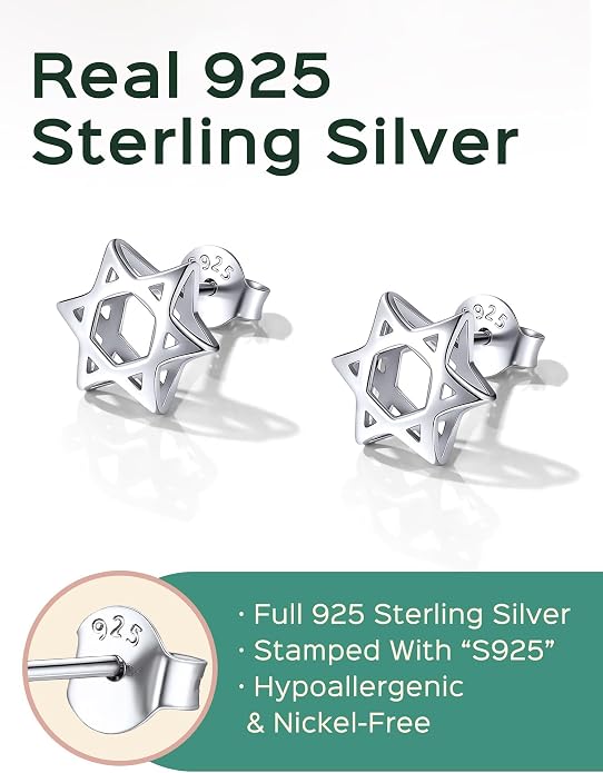 ChicSilver 925 Sterling Silver Earrings Dainty Bar/Circle/Triangle/Star/Ball Stud Earrings for Women with Gift Box, Hypoallergenic Earrings for Sensitive Ears