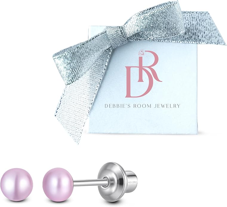Pearl Screw Back Stud Earrings for Baby, Toddler, Girls | Hypoallergenic 925 Sterling Silver Screwback Safety Earrings | Simulated Pearl Studs for Sensitive Ears | Keepsake Gift for Birthdays Holidays Special Occasions