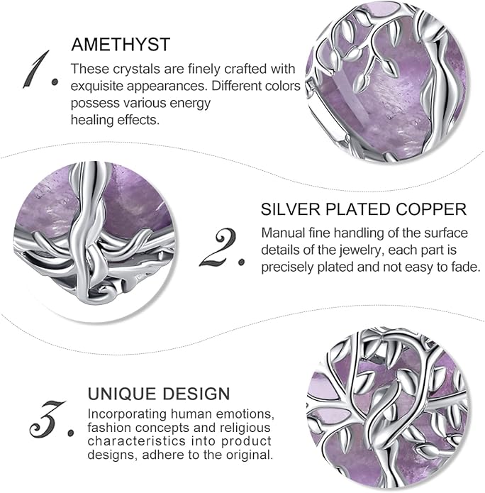 Vito Tree of Life Necklace for Women Men, Silver Plated Copper Teardrop Moonstone/Obsidian/Turquoise/Amethyst/Malachite Crystal Tree Necklace Protection Energy Amulet Jewelry Gift for Mom Wife, 20+2"