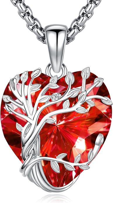 Eusense Tree of Life Necklace for Women White Gold Plated Copper Moonstone/Turquoise/Black Onyx/Crystal Birthstone Pendant Jewelry Gifts for Women Men