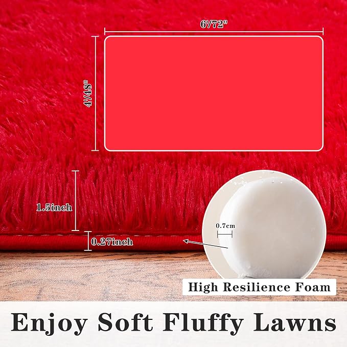 Dssimo Red Rug for Bedroom 4x6 Area Rugs for Living Room Shaggy | Soft Fluffy Bedside Indoor Floor Carpet for Kids,Girls Boys and Teens Deco Christmas Aesthetic for Dorm Nursery Classroom
