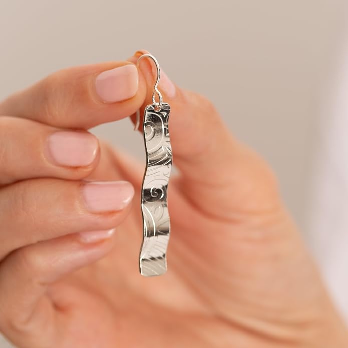 Handcrafted 2 Inch Long Dangle Earrings for Women | Lightweight Wavy Sculpted Drop Earrings | Available in Sterling Silver or Copper | Jewelry Gift Idea for Her