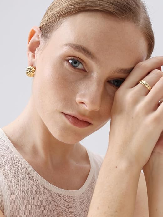 FRUMOS Gold Wedding Rings For Women,14k Stackging Rings Non Tarnish,Chain Cz Promise Rings,Wedding Band,Valentines Mother Christmas