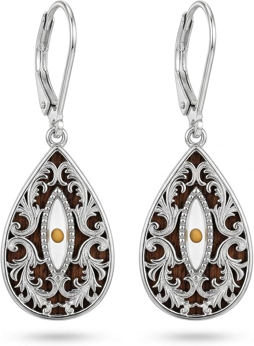Silver Earrings Women Dangle Filigree/Abalone Shell/Turquoise Cowgirl Earrings Cat/Hummingbird/Chicken/Celtic Knot/Butterfly Jewelry Birthday Gifts for Women