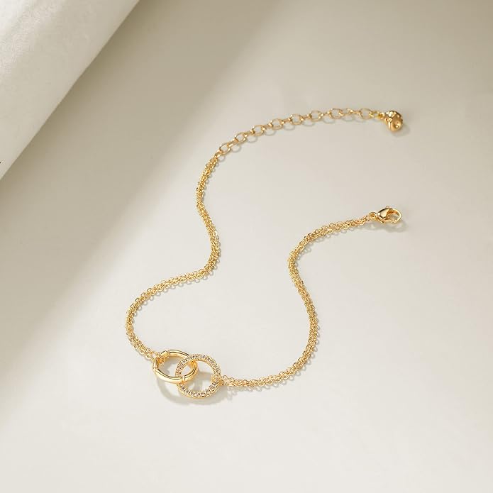 Gold Ankle Bracelets for Women, 14K Gold Plated Anklets Adjustable Cuban Link Anklets Set Tiny Cute Summer Barefoot Jewelry Gift.