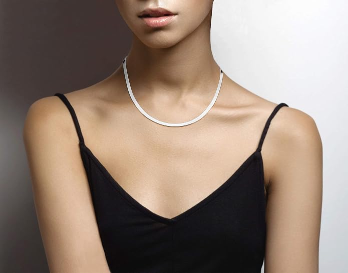 Miabella Italian Solid 925 Sterling Silver, 18Kt Gold Plated 4.5mm Flexible Flat Herringbone Chain Necklace Women, Made in Italy
