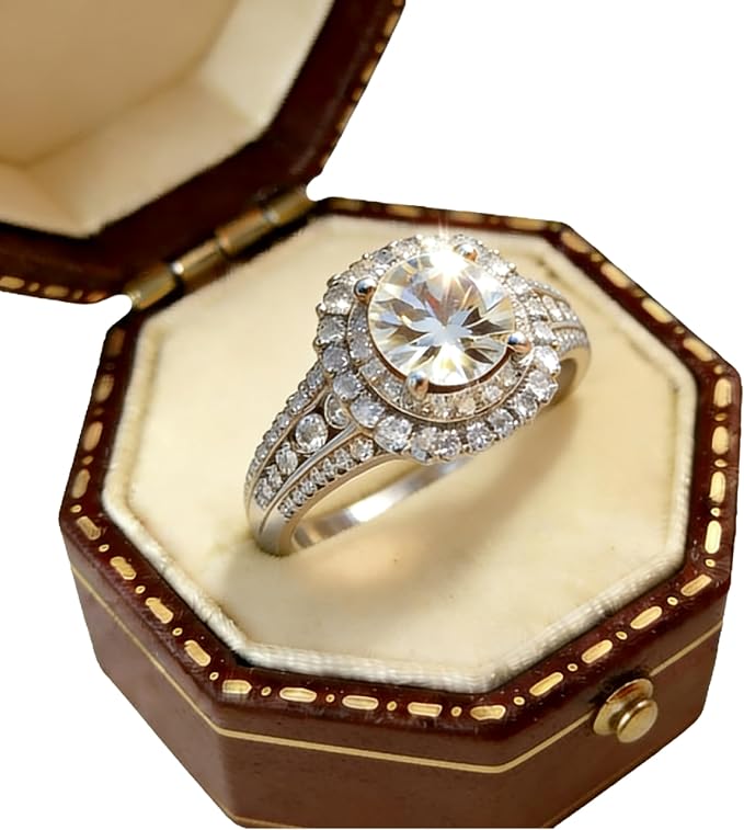 925 Sterling Silver Shiny Full Diamond Ring 18K Gold Cocktail Rings Round Cut Cubic Zirconia Promise Rings CZ Multi Row Diamond Ring Eternity Engagement Wedding Band Ring for Women Z.45 (US Code 10)