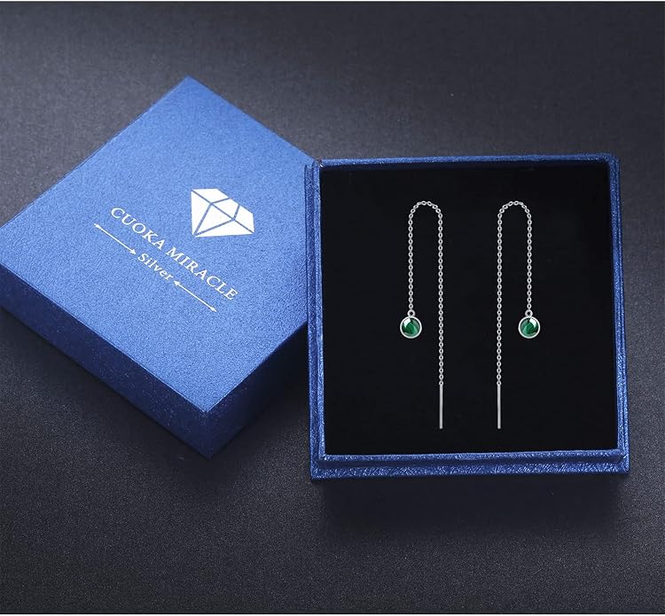 Woman Tassel Earrings Sterling Silver Gemstone Drop Earrings Long Chain Ear Line