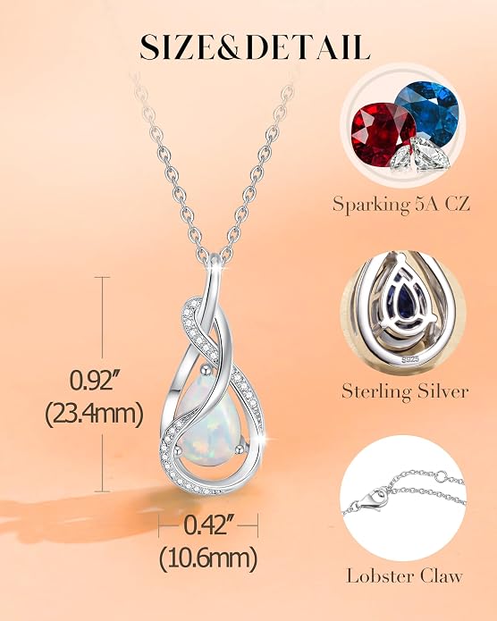 FANCIME TimelessTie Birthstone Necklace for Women White Gold Plated Sterling Silver Ribbon Design Jewelry Knot Pendant Fine Jewelry Gemstone Anniversary Birthday Graduation Mothers Day Gifts for Women Wife Mother Her