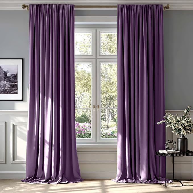 MIULEE Purple Blackout Velvet Curtains Drapes 96 Inch Long 52"x96" Bedroom | Luxurious Bedroom Living Room Decor, Room Darkening, Thermal Insulated, Rod Pocket Design, Super Soft Fabric