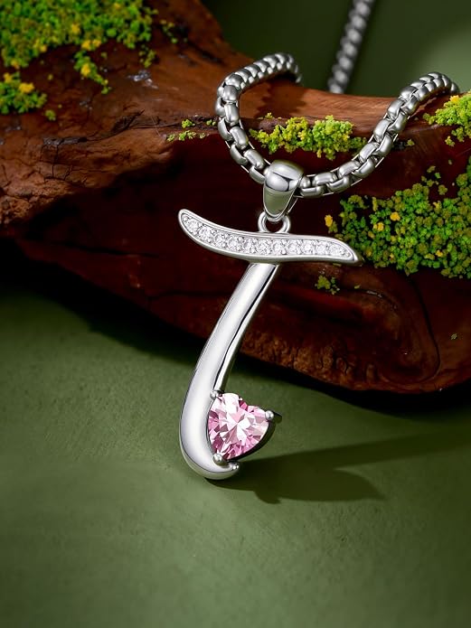Birthday Gifts for Women Alphabet A to Z Initial Birthstone Pendant Necklaces for Women - 18k White Gold Plated Personalized Name Jewelry Anniversary Graduation Gifts for Wife Her Daughter Girlfriend(with Gift Box)