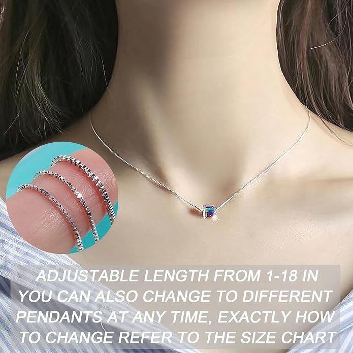 HANGINTHERE 925 Sterling Silver Crystal Necklace for Women, Universal Adjustable, 18-23.6 in,0.8 mm Box Chain, Mother's Day Gifts for Her