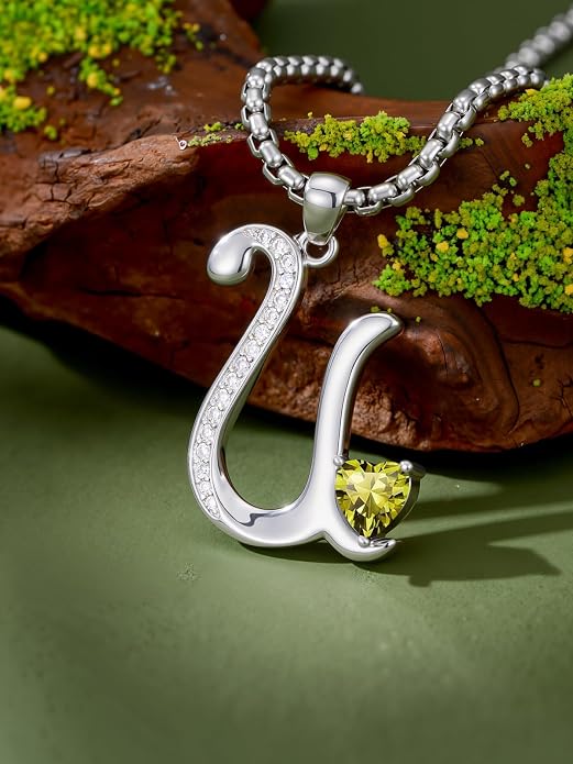 Birthday Gifts for Women Alphabet A to Z Initial Birthstone Pendant Necklaces for Women - 18k White Gold Plated Personalized Name Jewelry Anniversary Graduation Gifts for Wife Her Daughter Girlfriend(with Gift Box)
