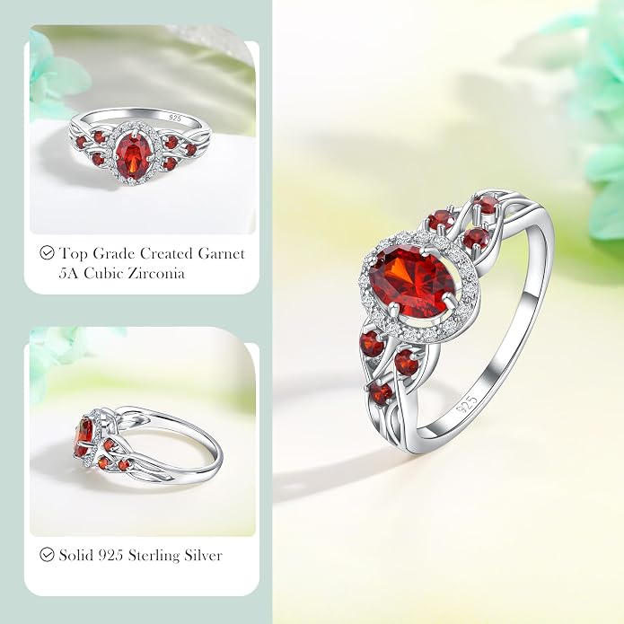 925 Sterling Silver Celtic Knot Engagement Ring for Women Moissanite/Cubic Zirconia Inlaid Oval Shaped Birthstone Rings Cocktail Wedding Birthday Jewelry(with Box)
