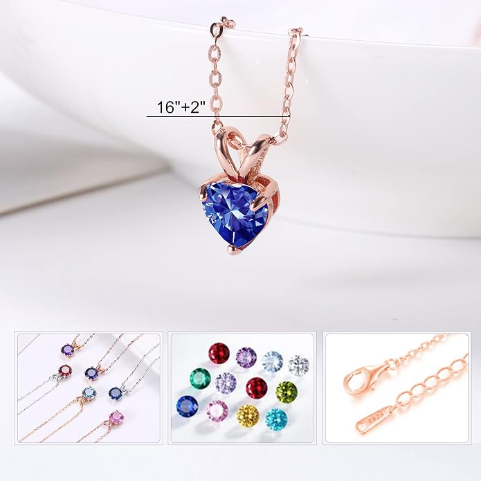 SMILEST Dainty Heart Birthstone Necklace for Women, 925 Sterling Silver Necklace Sparkling Heart Pendant, Anniversary Birthday Gifts for Women Mom Wife Daughter Girlfriend Grandma