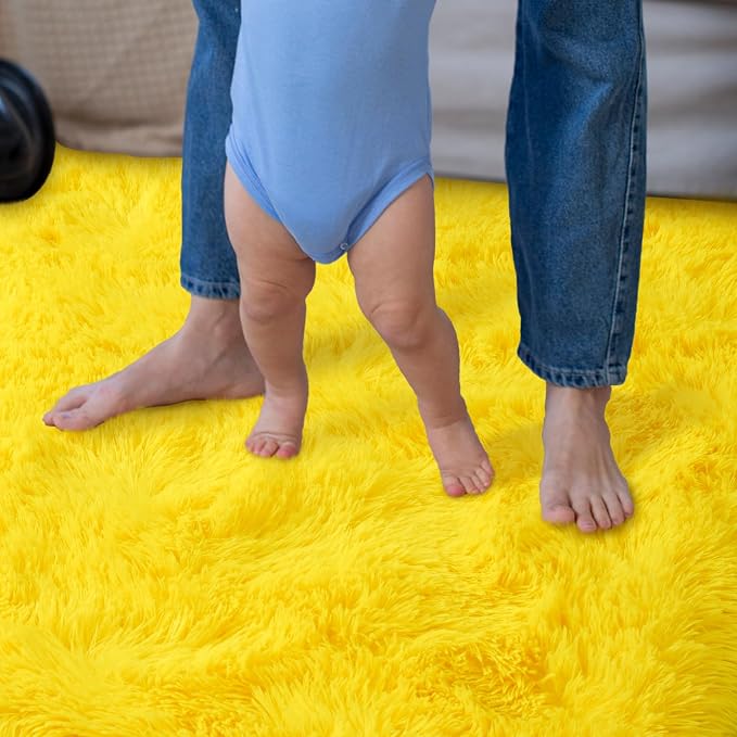 Dssimo Yellow Rug for Bedroom Living Room, 6x9 Soft Shaggy Area Rugs | Large Plush Fluffy Upgrade Non-Slip Yellow Area Rug for Nursery Kids Room Dorm Room Home Decor, Indoor Plush Floor Carpet