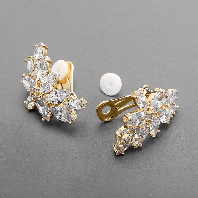 Mariell Clip-On Cubic Zirconia Crystal Bridal Earrings, Marquise Shape CZ Curved Clusters, Women Earrings for Wedding, Bridesmaids, Homecoming, Mother of the Bride