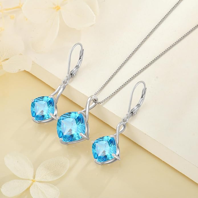 Square Cut Birthstone Necklace for Women Hypoallerg 925 Sterling Silver Cubic Zirconia Necklace Simple Jewelry for Her