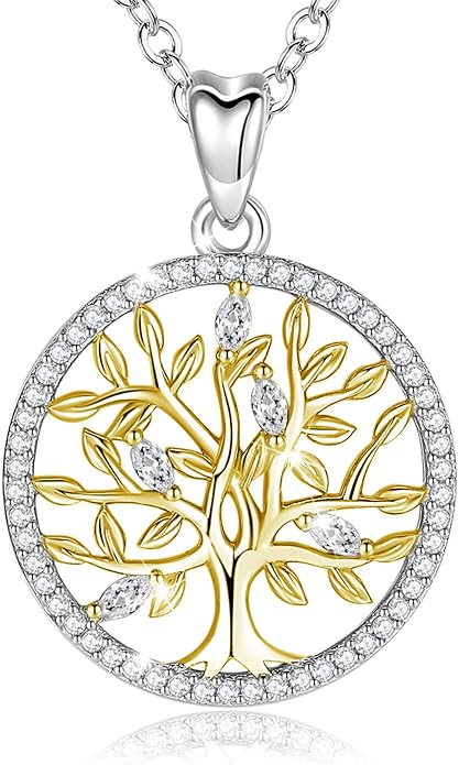 AEONSLOVE Tree of Life Necklace 925 Sterling Silver, Family Tree of Life Pendants Jewelry Gifts for Women Wife Mother, 18 Inch Chain