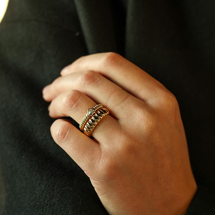 espere Iconic Dome Ring in Gold | 14K Gold Sterling Silver Ribbed Band | Gold Bold Band Ring