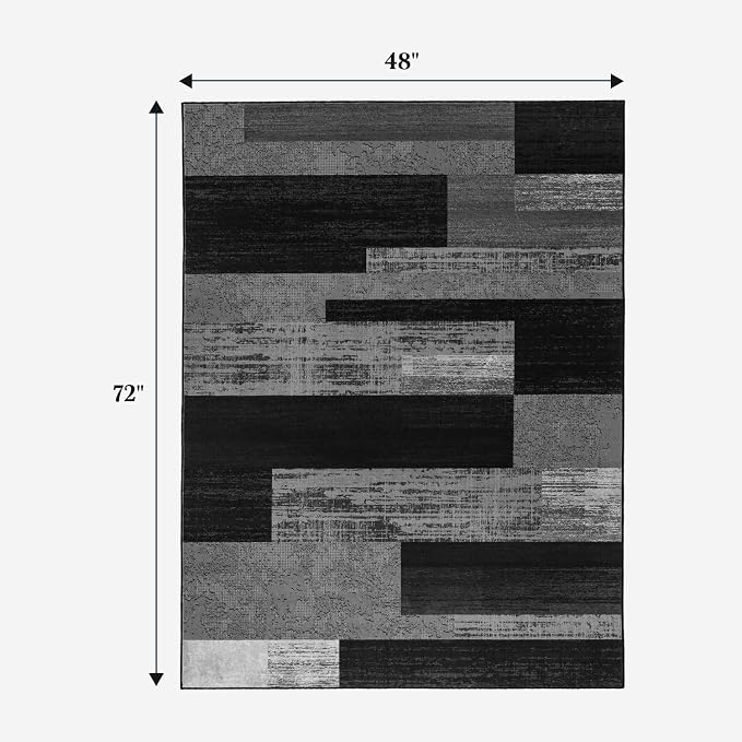 LIANLAM 4x6 Washable Area Rugs for Living Room and Bedroom(4x6,Black&Gray) | Non-Slip Small Carpet,Vintage Checkered Pattern, Stain Resistant Faux Wool Low Pile Soft Rug for Dining Room,Office,Nursery