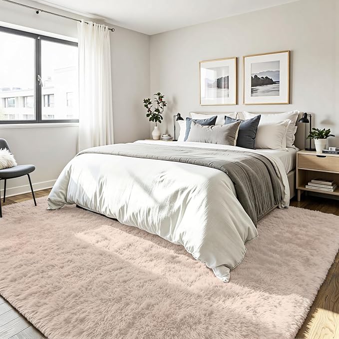 5x7 Area Rug for Living Room, Ultra Soft Fluffy Beige Rugs for Bedroom, Non Slip Large Shag Carpet, Fuzzy Plush Nursery Rug, Thick Washable Indoor Floor Carpets for Kids Office Dorm Home Decor