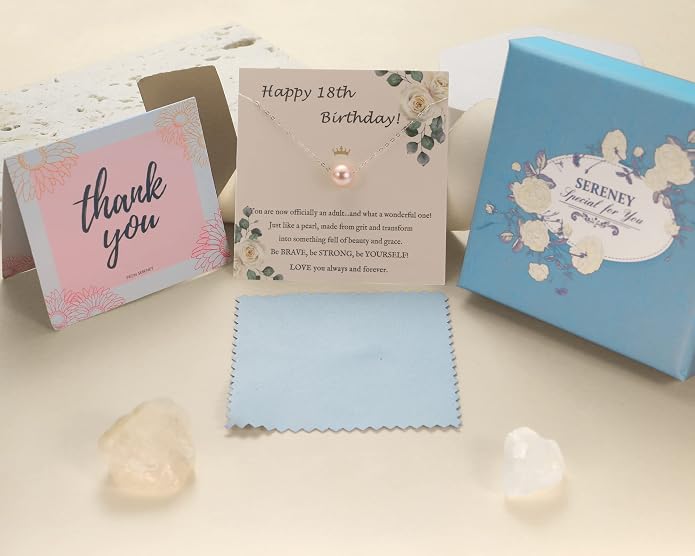 Sereney Sterling Silver Birthday Gifts for Girls Women, Pearl Necklace as 7 9 10 11 13 15 16 18 21 30 40 50 60 Year Old Birthday Gifts, Single Pearl Necklace as Bday Gifts for Friends