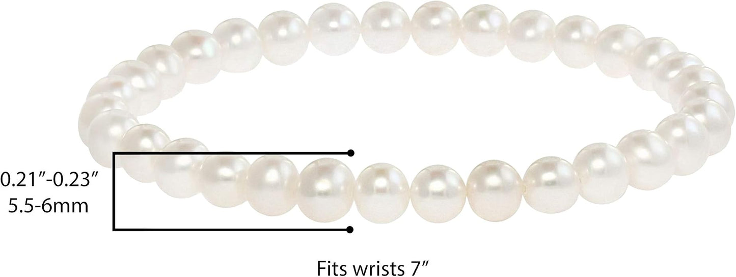 Freshwater Cultured Pearls White, Pink, Peach or Gray 7'' Classic Stretch Strand Pearls Bracelet Jewelry for Women (Choice of Size and Colors)