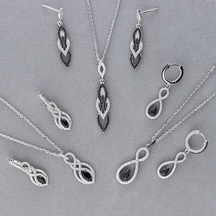 BERRICLE Sterling Silver Black and White Statement Chunky Pendant Necklace for Women, Cubic Zirconia CZ 18 inch