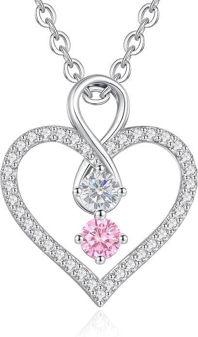 LOUISA SECRET Double Birthstone Necklaces for Women, 925 Sterling Silver Infinity Love Heart Pendant Necklace for Her, Birthday Anniversary Valentine's Day, Christmas, Wedding, Graduation Gift for Her, Personalized Gifts, Jewelry Gifts for Wife Mom Gir...