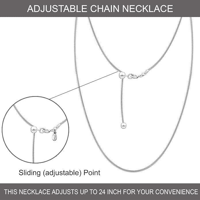 LeCalla 925 Sterling Silver Italian Jewelry Adjustable Chain Necklace, Sliding Bolo Chain Necklace for Women Slider Chain 14 to 24 Inch.