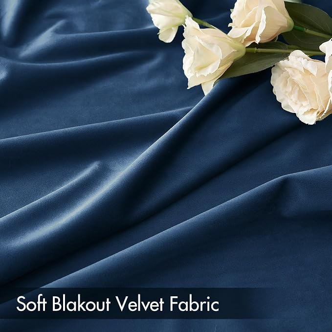 MIULEE Navy Blue Blackout Velvet Curtains Drapes 96 Inch Long 52"x96" | Luxurious Bedroom Living Room Decor, Room Darkening, Thermal Insulated, Rod Pocket Design, Super Soft Fabric