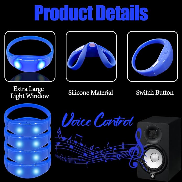 24 Pcs Sound Activated LED Glow Bracelets Light Up Bracelets for Adults Glow in the Dark Bracelets Neon Supplies for Concert