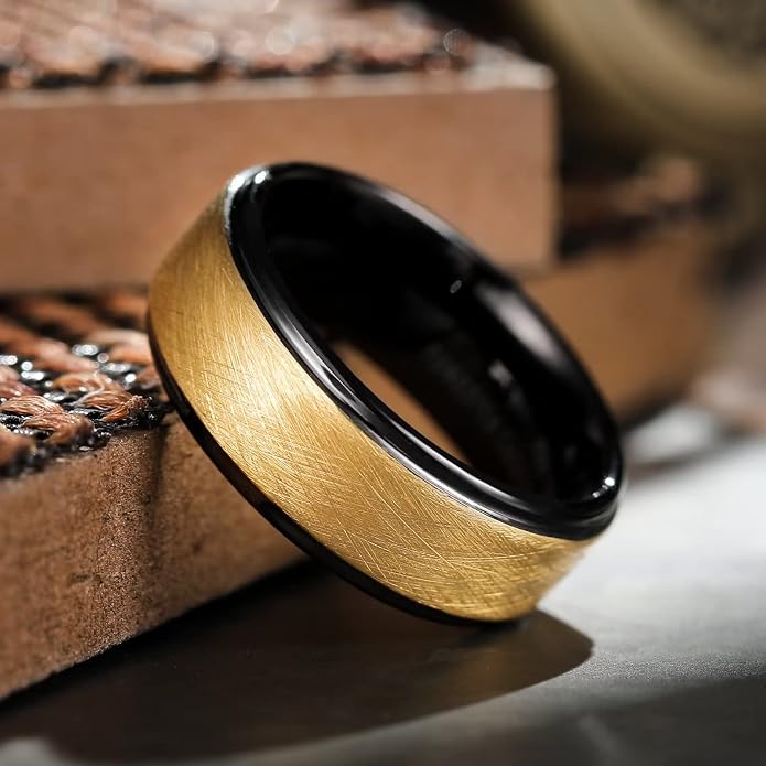 King Will Classic Tungsten Carbide Ring Brushed Two Grooved Center Hammered Design Mens Wedding Band for Men