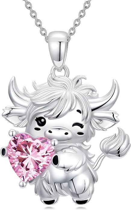 PELOVNY Teddy Bear Necklace for Women 925 Sterling Silver Bear/Highland Cow/Fox/Cat/Axolotl Birthstone Necklace Christmas Birthday Jewelry Gifts for Mom Daughter Wife Sister