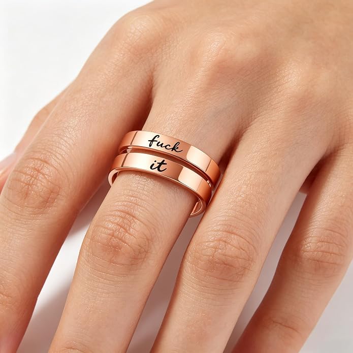 I Fcking Love You Ring, Stainless Steel Engraved Inspirational Words Heart Open Adults Women Vintage Promise Rings Lover Wife Jewelry