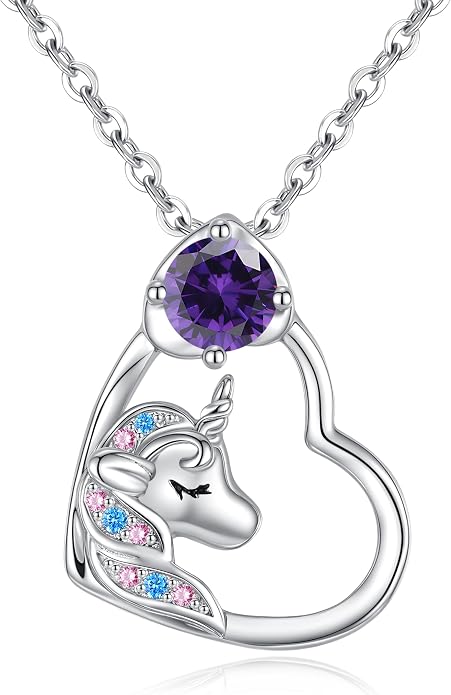 CDE Christmas Gift for women Cute Unicorn Birthstone Necklace for Girls Daughter 925 Sterling Silver Opal Heart Pendant Graduation Birthday Christmas Jewelry Gift for Teenage Girls Niece