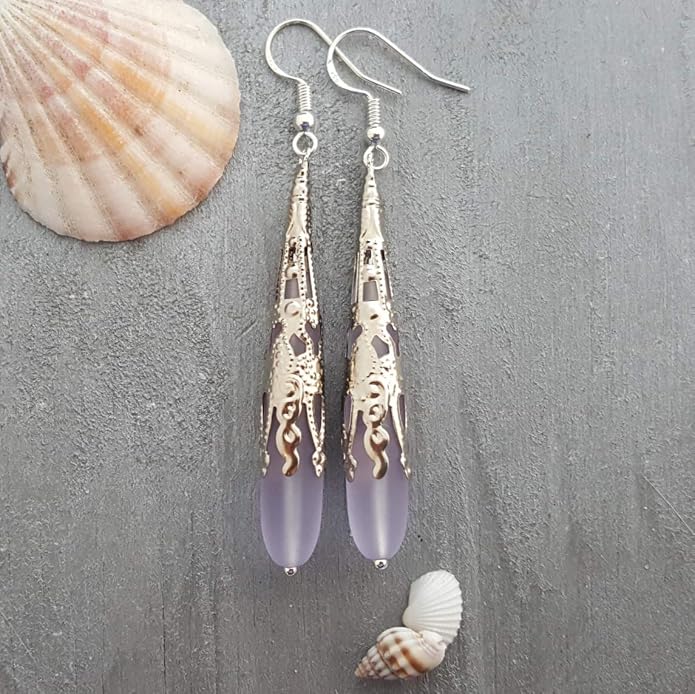 Handmade Sea Glass Earrings, Hawaiian Jewelry for Women, Long Teardrop Earrings Beach Jewelry, Sea Glass Jewelry For Women Birthday Gift For Her