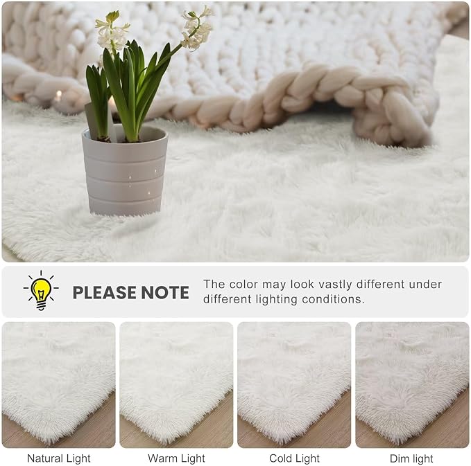 Macgace Small Throw Rugs for Bedroom, 2x3 Cream White Mini Non-Slip Area Rug, Super Soft Plush Fluffy Carpet Modern Home Decor Aesthetic for Entryway Entrance Nursery Kids Room Dorm Office