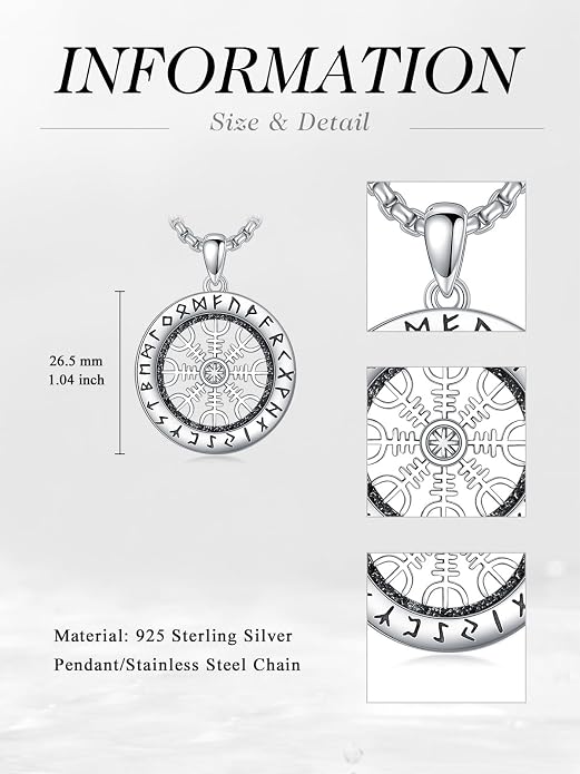 Viking Necklace for Men 925 Sterling Silver Viking Wolf/Thors Hammer/Vegvisir/Tree of Life/Compass Pendant Norse Necklace Amulet Talisman Christmas Gifts for Him Her