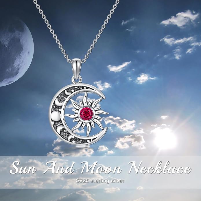 Sun and Moon Necklace 925 Sterling Silver Sun Moon Pendant Gemstone Jewelry Gifts for Women