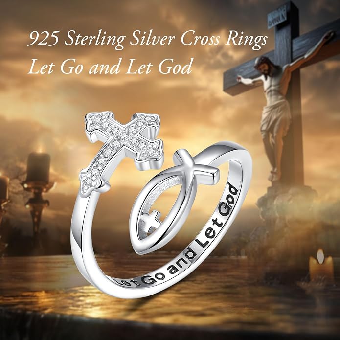 Vito 925 Sterling Silver Adjustable Open Spoon Ring for Women Men, Lotus Sunflower Snake Spoon Band Rings Feather Hug Witches Knot Inspirational Jewelry Gift for Wife