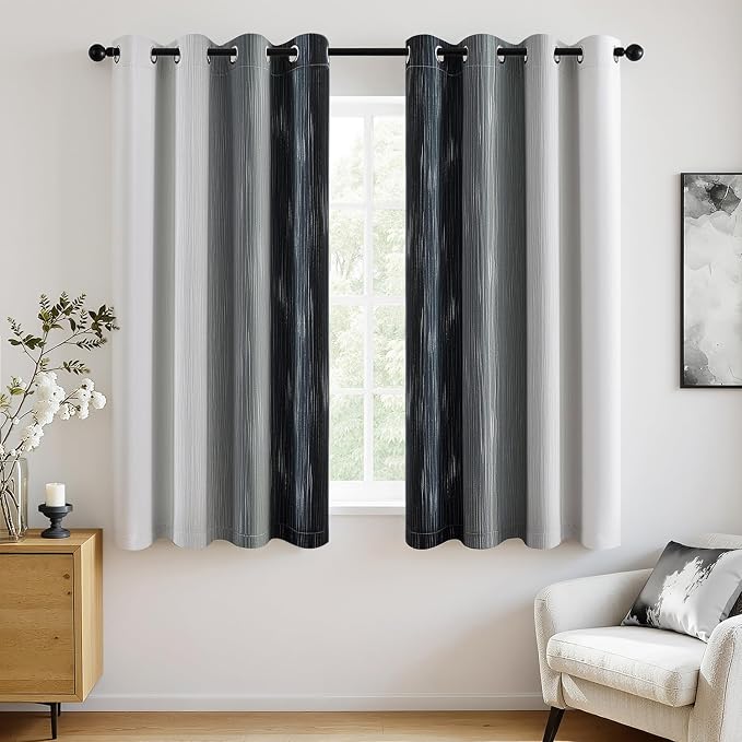 MIULEE Black and Greyish White Ombre Blackout Curtains, Full Room Darkening Thermal Insulated 54 Inches Long Drapes for Bedroom/Living Room Grommet Window Treatments Modern 52Wx54L, Set of 2